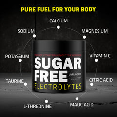 Vegan and gluten-free Sugar Free Electrolytes emblem on packaging.