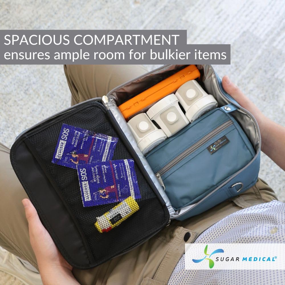 Sugar Medical insulated travel bag ice pack pockets keeping medications cool on trips.