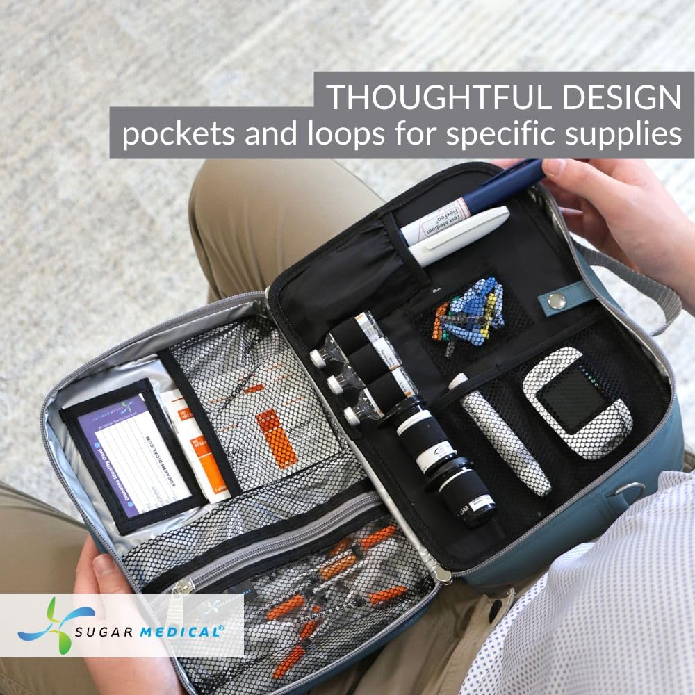 Sugar Medical insulated travel bag ID window provides quick safety information.
