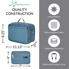 Sugar Medical insulated travel bag inside pockets securely hold insulin vials and pens.