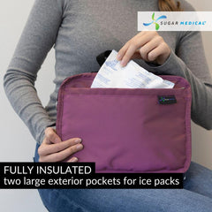 Sugar Medical insulated ice pack pocket demonstrates temperature controlled exterior storage.