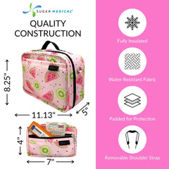 Sugar Medical insulated travel bag watermelon glucagon compartment for emergency preparedness.