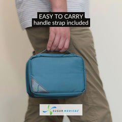 Travel-ready diabetes bag by Sugar Medical with mesh pocket for swabs