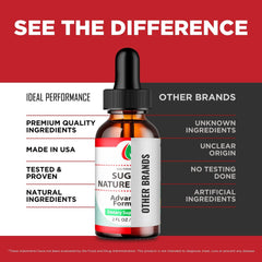 Sugar Nature Drops glass with liquid for everyday hydration use.