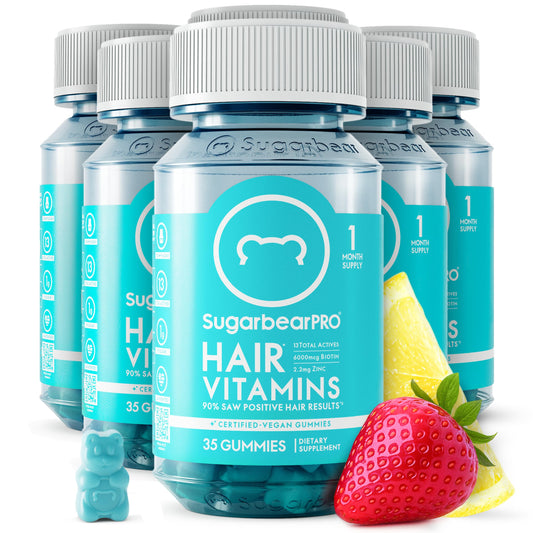 SugarBearPro bottle front with gummies ready for daily beauty nutrition