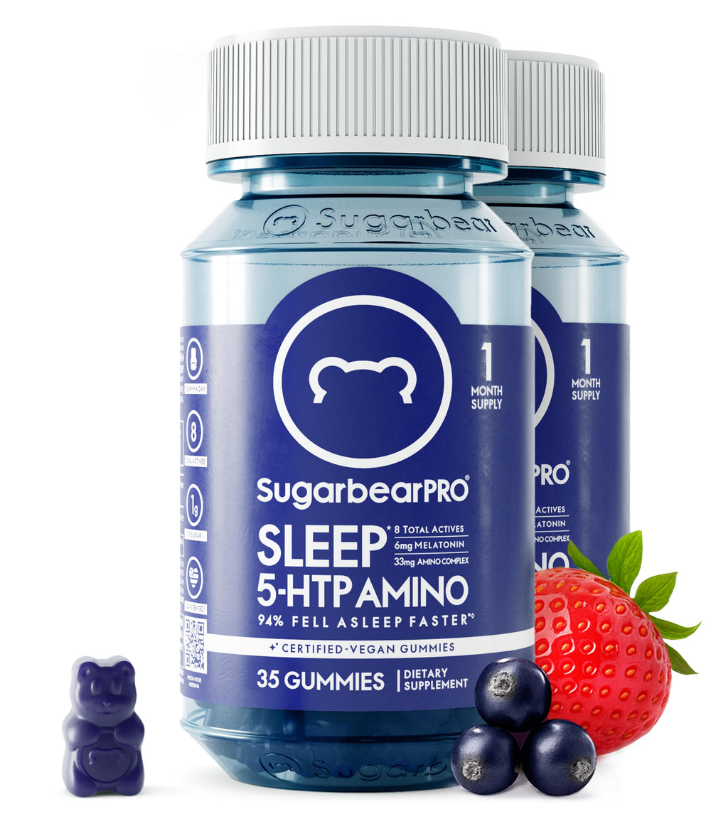SugarBearPro Sleep Gummy bottle front view highlights berry flavor for nightly routines.