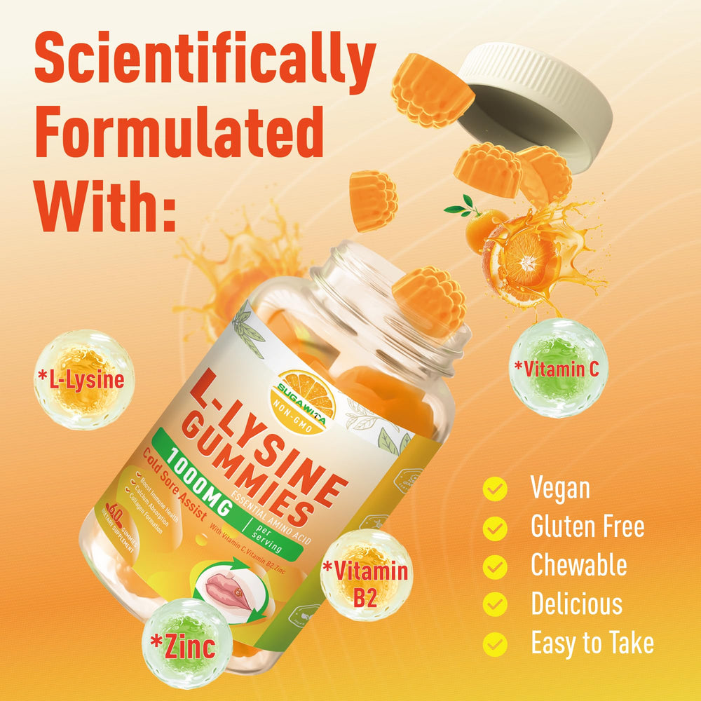 SUGAWITA Lysine Gummies gluten free mark indicates an allergen friendly option.