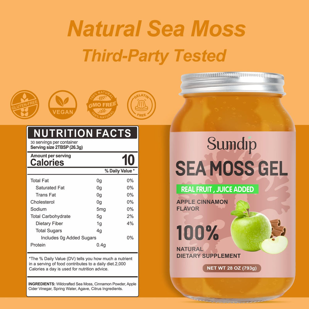 SumDIP sea moss gel apple cinnamon jar ideal for smoothies.