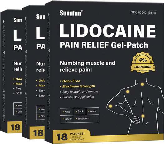 Sumifun 4% lidocaine patch on the back for targeted muscle relief.