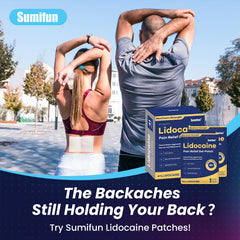 Sumifun patch adheres to the back for targeted, temporary relief during tasks.