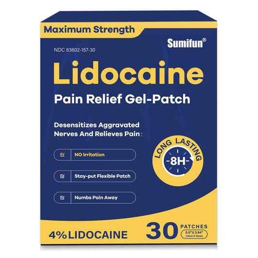 Sumifun 4% lidocaine patches box showcasing value pack for quick relief.