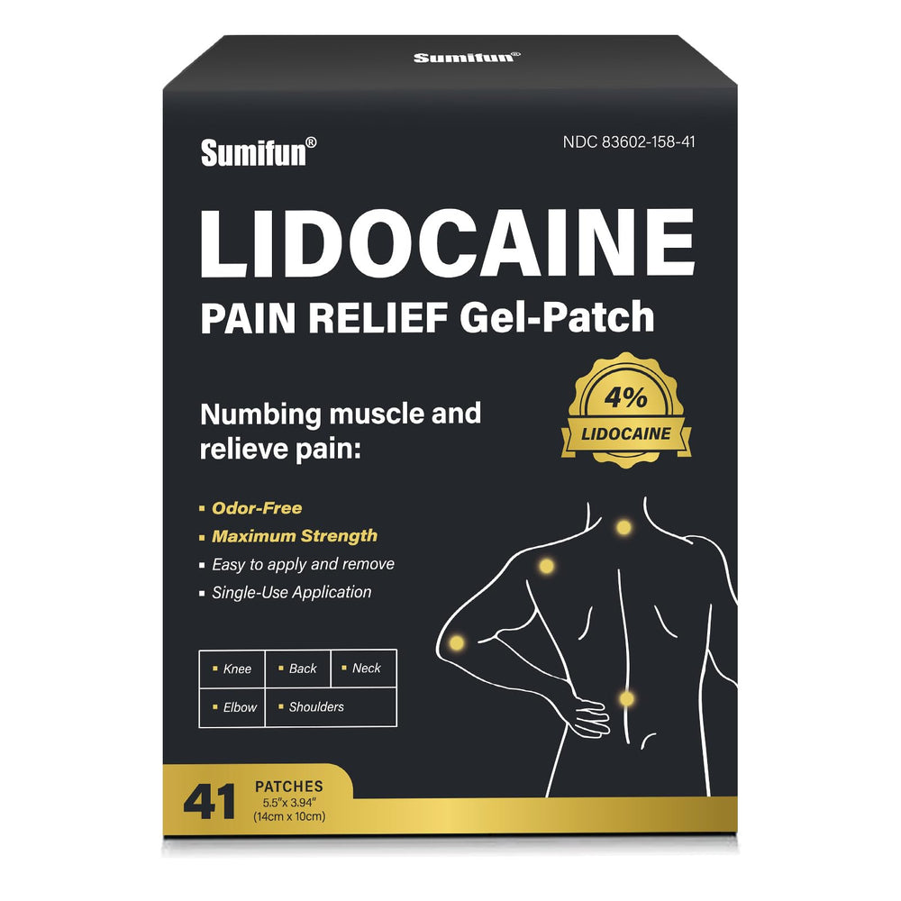 Sumifun lidocaine patch applied to the back for fast, targeted relief.