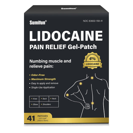 Sumifun lidocaine patch applied to the back for fast, targeted relief.