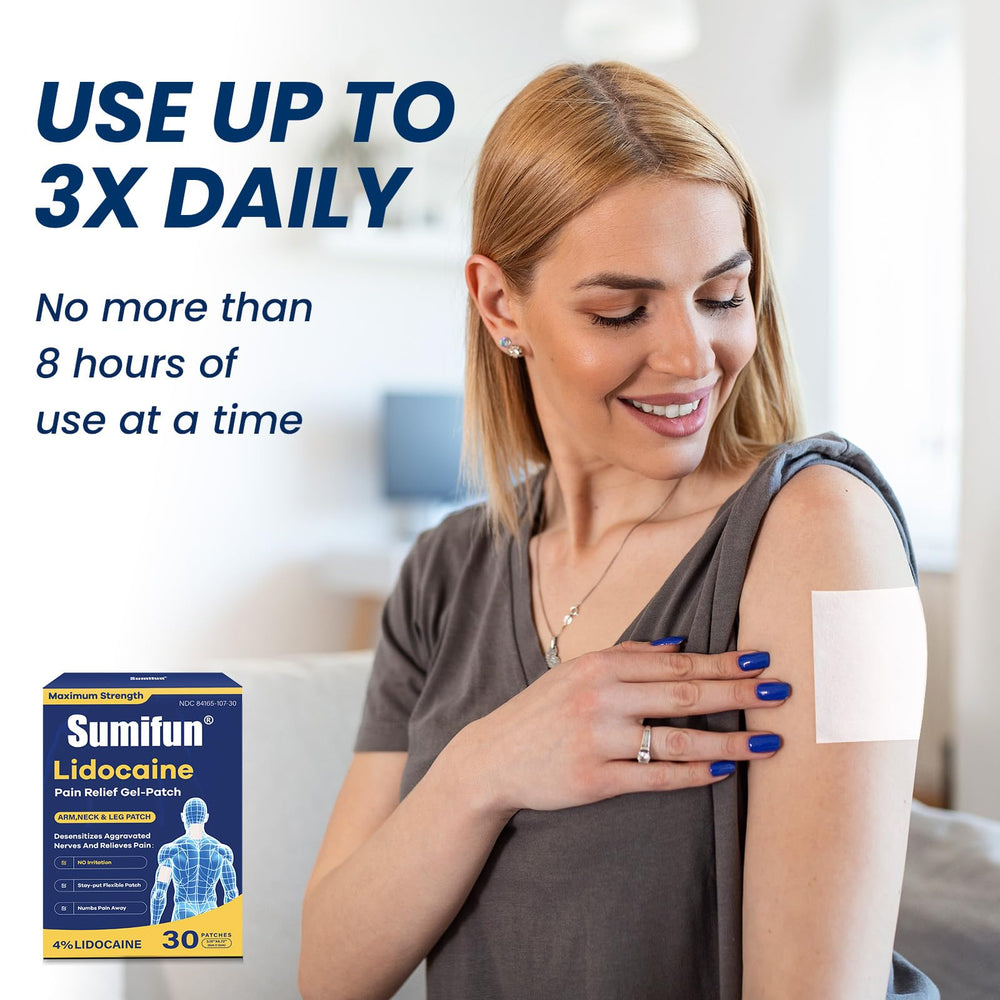 Sumifun lidocaine patch on knee joint remains securely in place during movement.