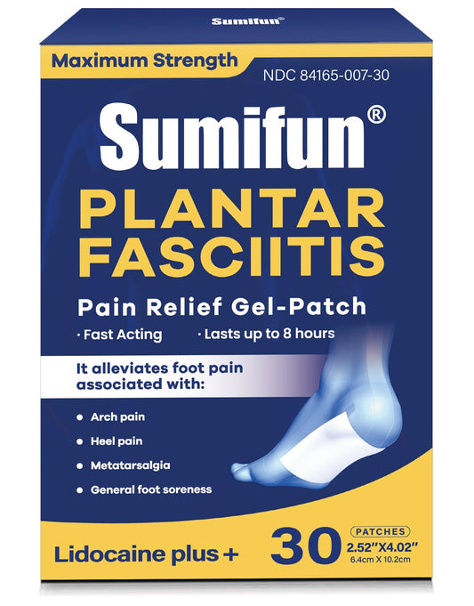 Sumifun lidocaine patch packaging front for plantar fascia relief.