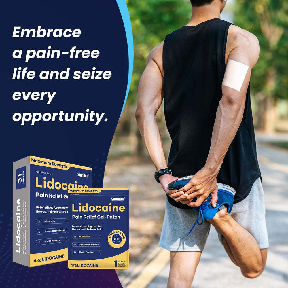 Sumifun odor-free 4% Lidocaine patches for discreet use in public.