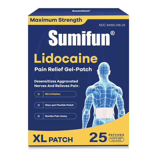 Sumifun XL Lidocaine Patches back application showing large coverage area