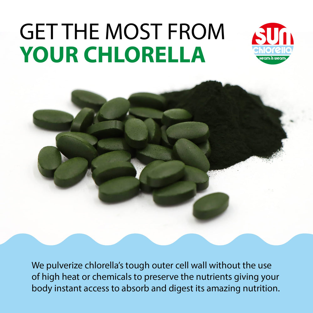 Sun Chlorella tablet dissolving in water for easy absorption.