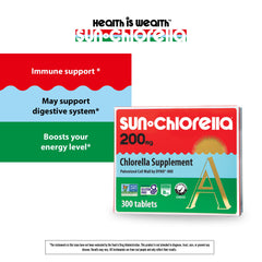 Sun Chlorella chlorophyll-rich tablet with vibrant green color.