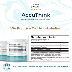 Sun Coast Sciences AccuThink bottle back highlighting ingredients and vitamin C.