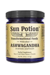 Sun Potion Ashwagandha wildcrafted bottle on shelf for daily ritual and balanced mood