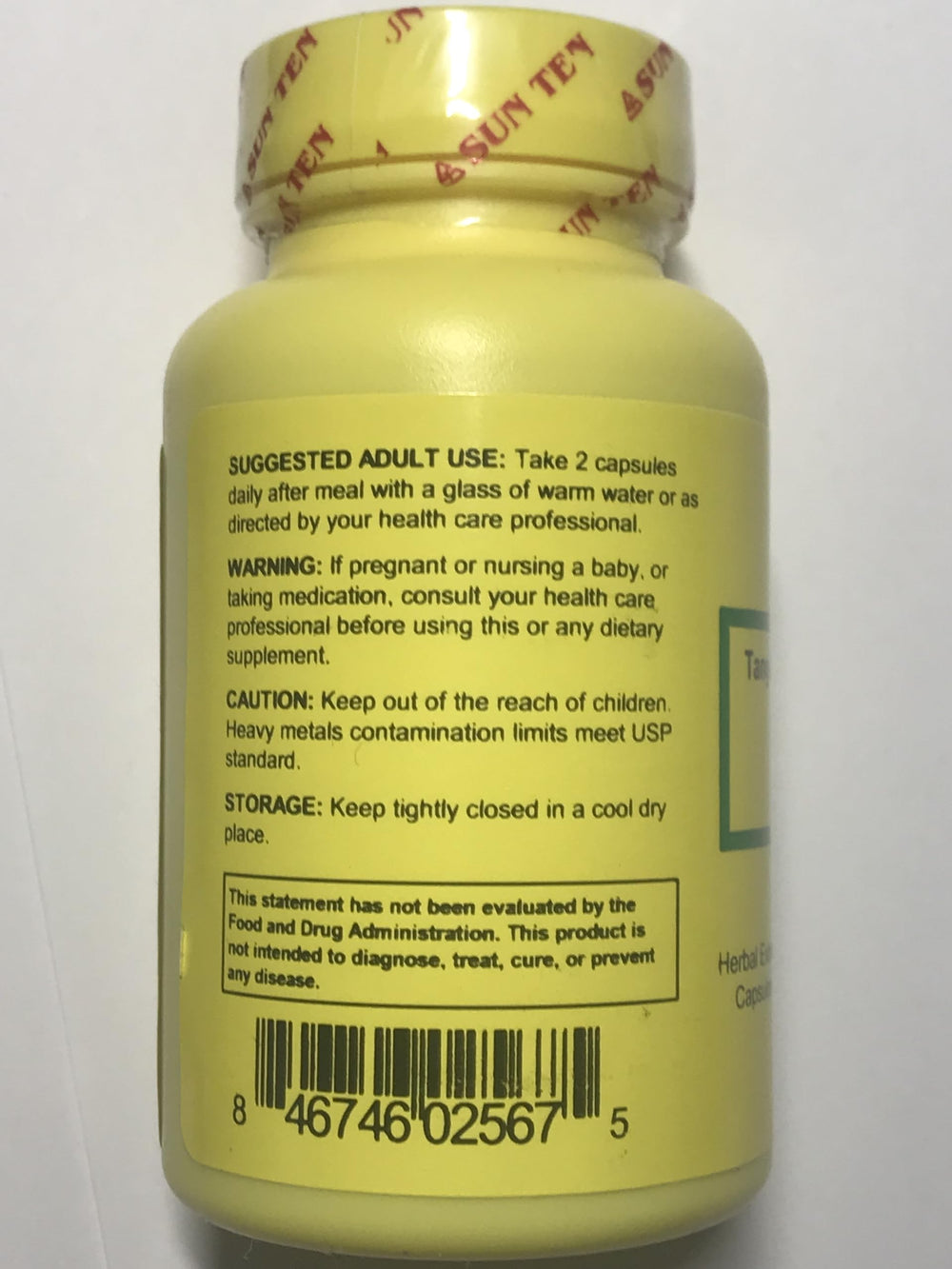 Label detail of Sun Ten Tang-Kuei Bupleurum formula showing traditional blend.