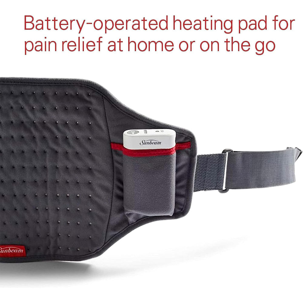 Sunbeam cordless heating pad displaying three heat settings