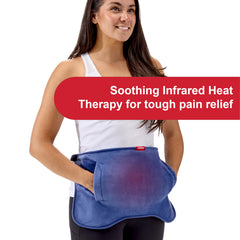 Sunbeam Thermabelt full view with belt secured for hands-free warmth during cramps.