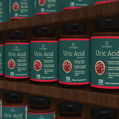 Sunergetic Uric Acid Support capsule close-up highlighting small, easy-to-swallow design.