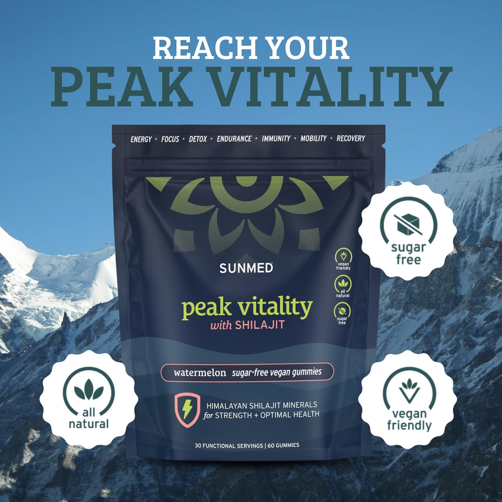 SunMed Peak Vitality gummies closeup highlighting texture and watermelon flavor