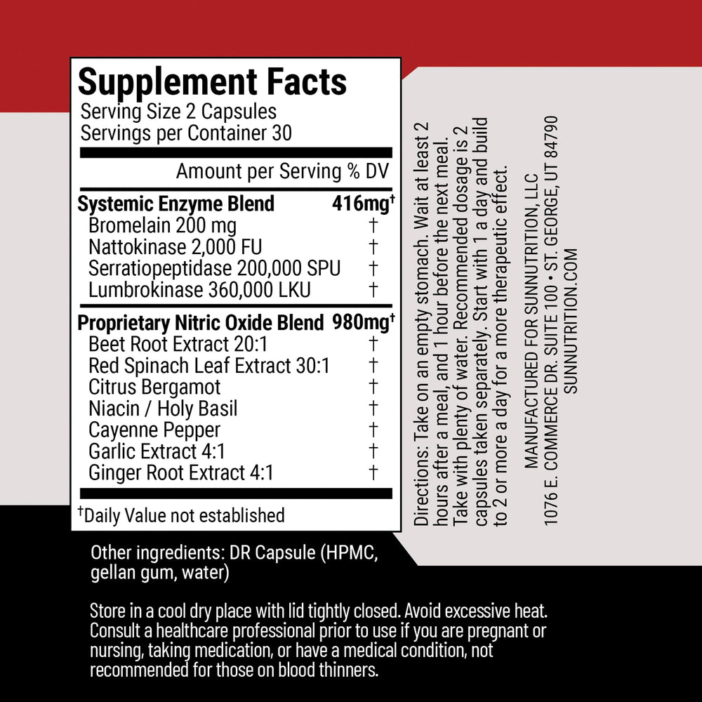 SunNutrition Vascular Defense bottle label close-up emphasizing natural nitric oxide support.