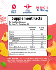 SUNNY SAM vitamin D3 K2 gummies close-up showing peach flavor and texture