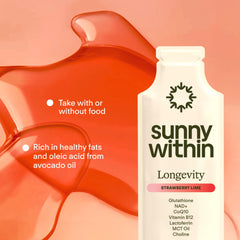 Sunny Within Longevity label closeup displays ingredients and bioavailability features.
