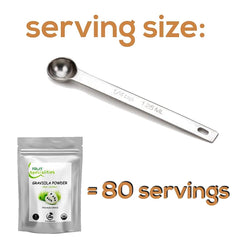 Sunrise Graviola powder scoop beside yogurt for a nutritious boost.
