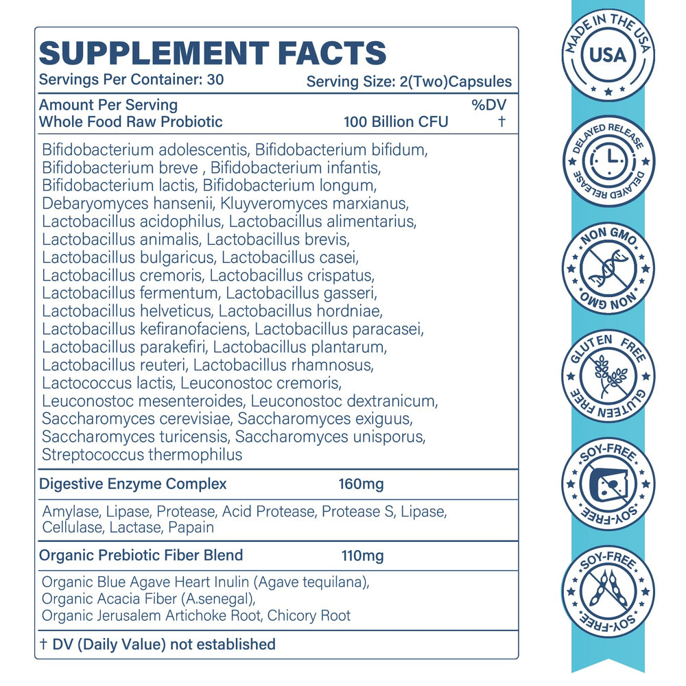 Sunshine & Rain Raw Probiotics label close-up highlights 35 strains for gut balance
