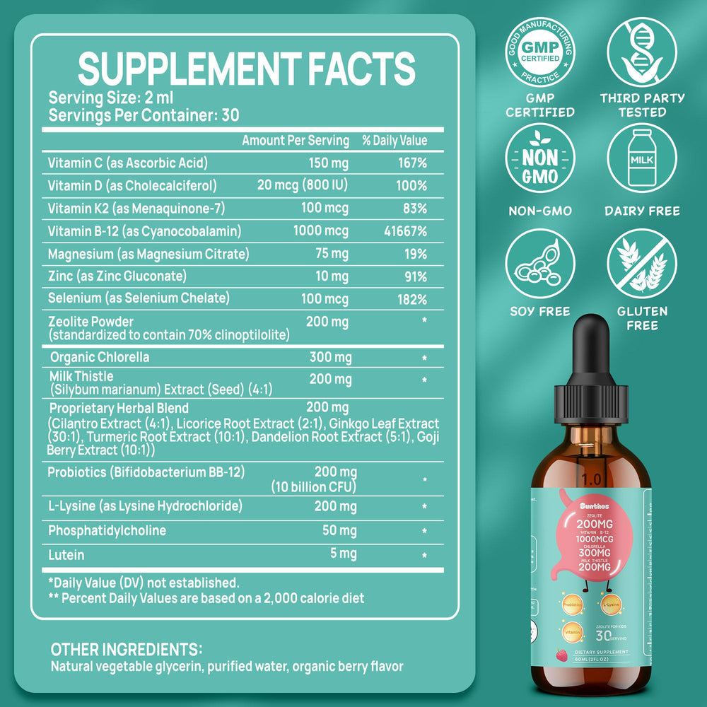 Sunthos Vitamins Probiotics liquid bottle for immune and gut health