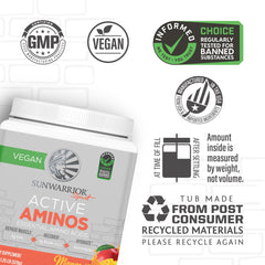 Sunwarrior Active Amino label closeup shows complete essential amino acids