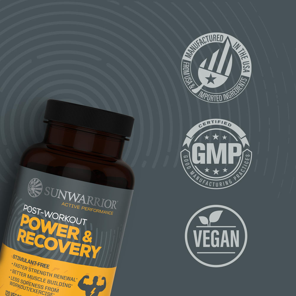 Sunwarrior Active bottle label highlights a BCAA blend for muscle recovery.