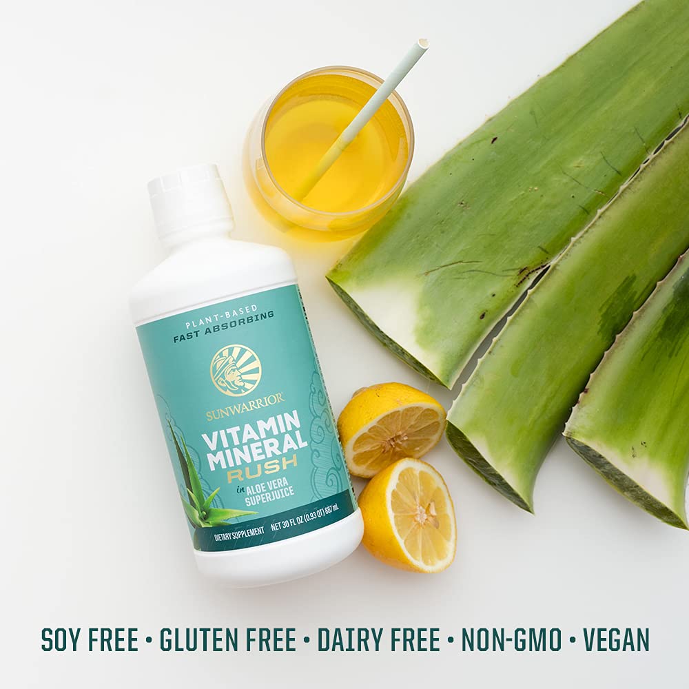Sunwarrior bottle with green leaves conveys organic plant-based nutrition