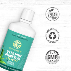 Sunwarrior bottle label details highlight raw and wildcrafted ingredients
