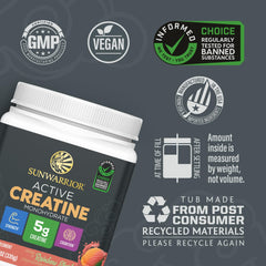 Sunwarrior Creatine Monohydrate powder shown in a glass ready to mix