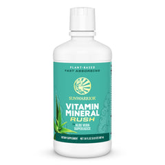 Sunwarrior Liquid Multivitamin bottle front highlights plant-based nutrition for daily energy
