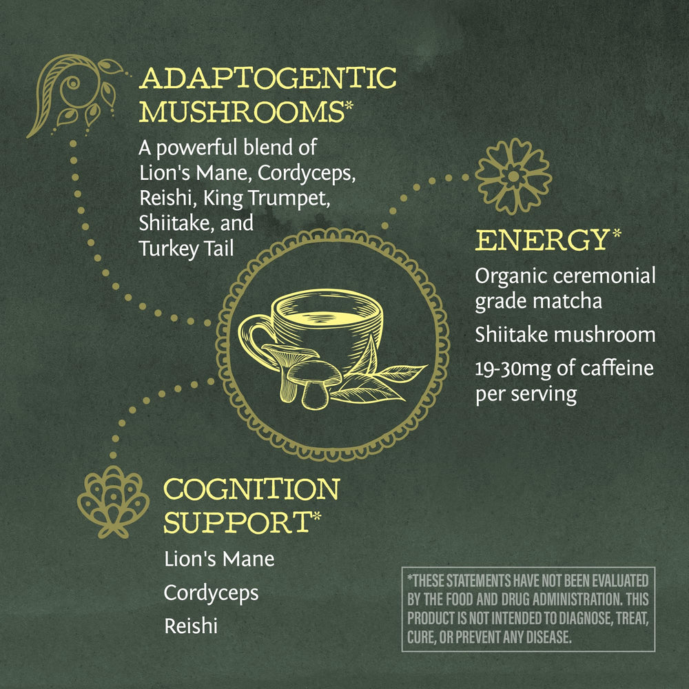 Steam rises from a hot Sunwarrior matcha mushroom cup