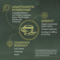 Steam rises from a hot Sunwarrior matcha mushroom cup