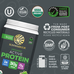 Sunwarrior Organic Plant-Based Protein Powder bottle poured into shaker for convenient fueling.