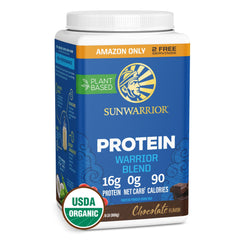 Sunwarrior Organic Protein Powder Chocolate tub is a plant-based protein option for workouts.