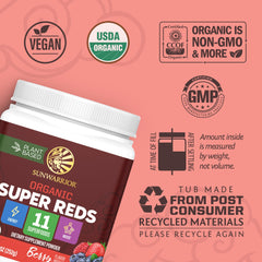 Sunwarrior Super Reds powder dissolving in water for a refreshing drink