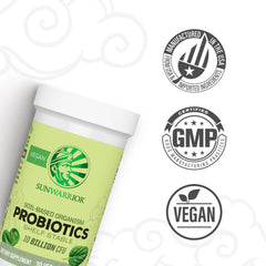 Sunwarrior Probiotics label front vegan soy free gluten free
