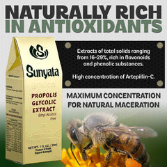 Sunyata premium green propolis extract close-up label.