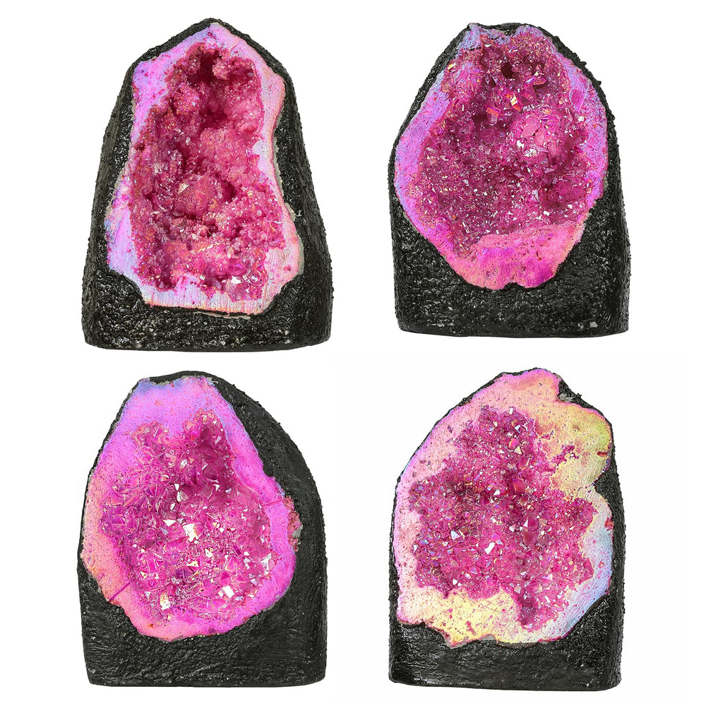 SUNYIK quartz geode with burlap pouch for gifting or storage